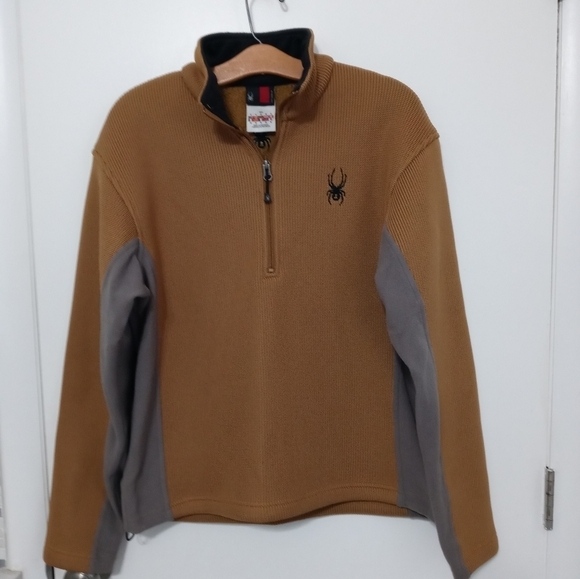 Spyder Men's Outbound 1/4 Zip Long sleeve Gold Sweater Contrast Gray Fleece Side - Picture 1 of 12